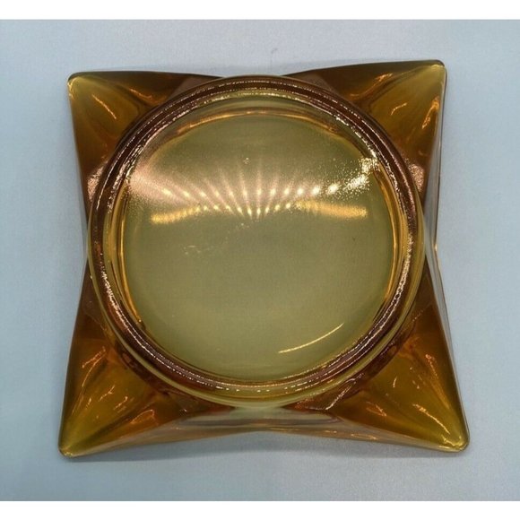 VINTAGE ASHTRAY 5.5” SQUARE AMBER GLASS MAD MEN MANCAVE MCM - Picture 3 of 6